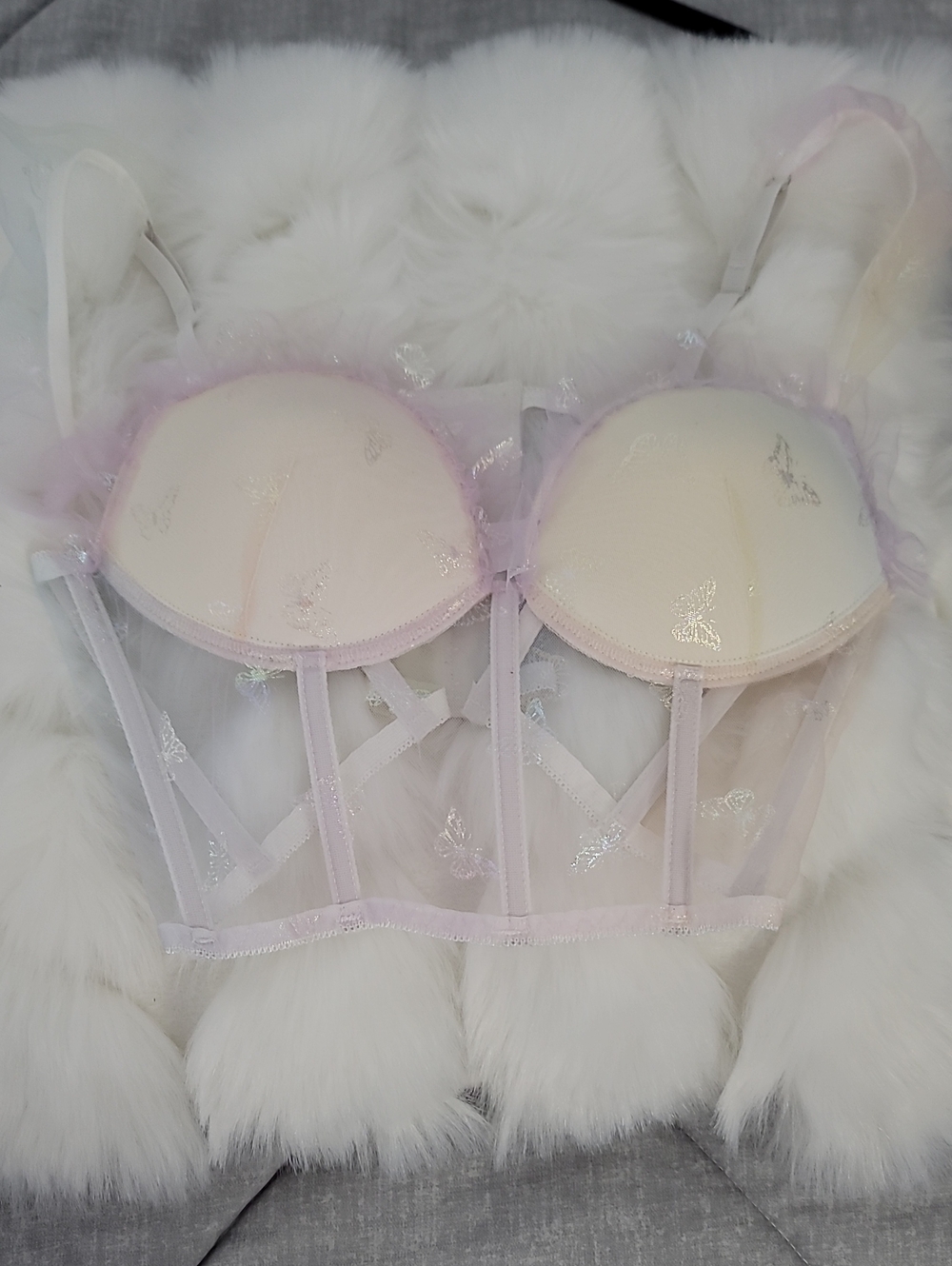 Source Unknown Sheer Light Pink Lace Bustier Bralette with Shimmer
